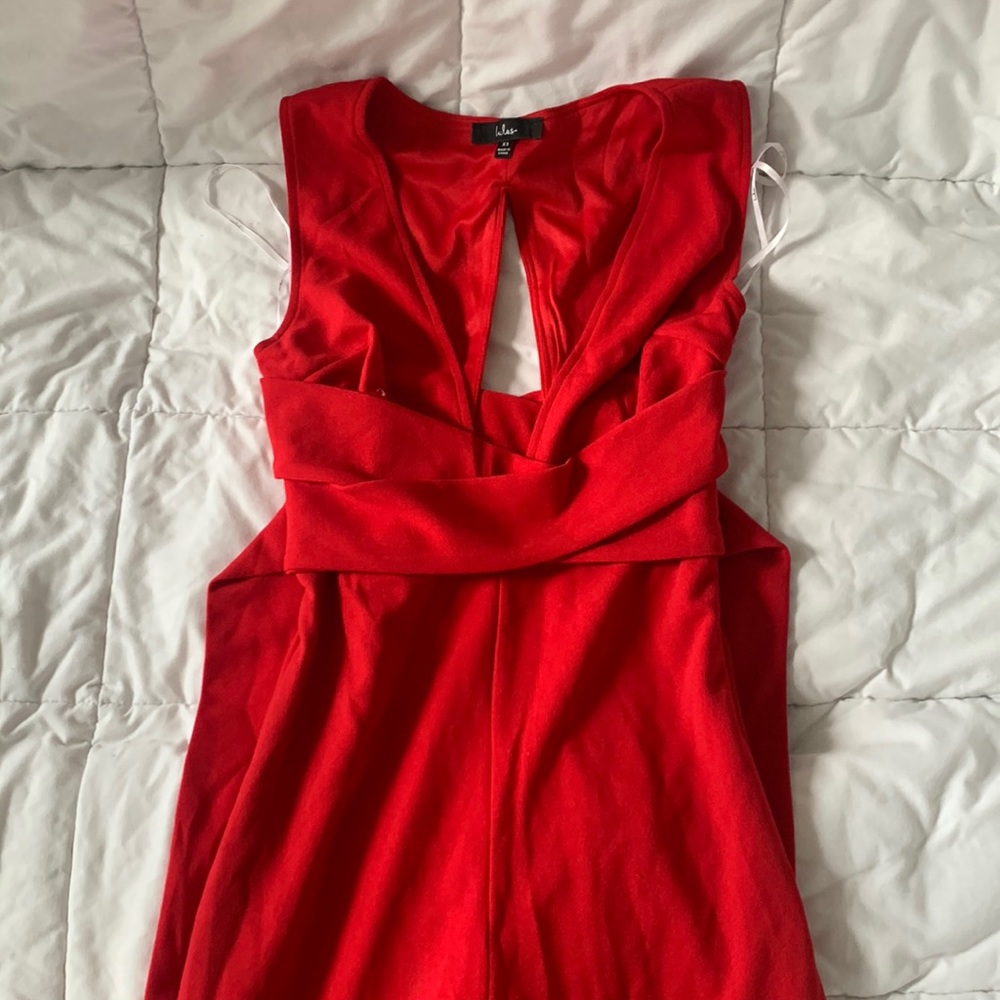 Make Memories Red Plunge Sleeveless Wide-Leg Jumpsuit